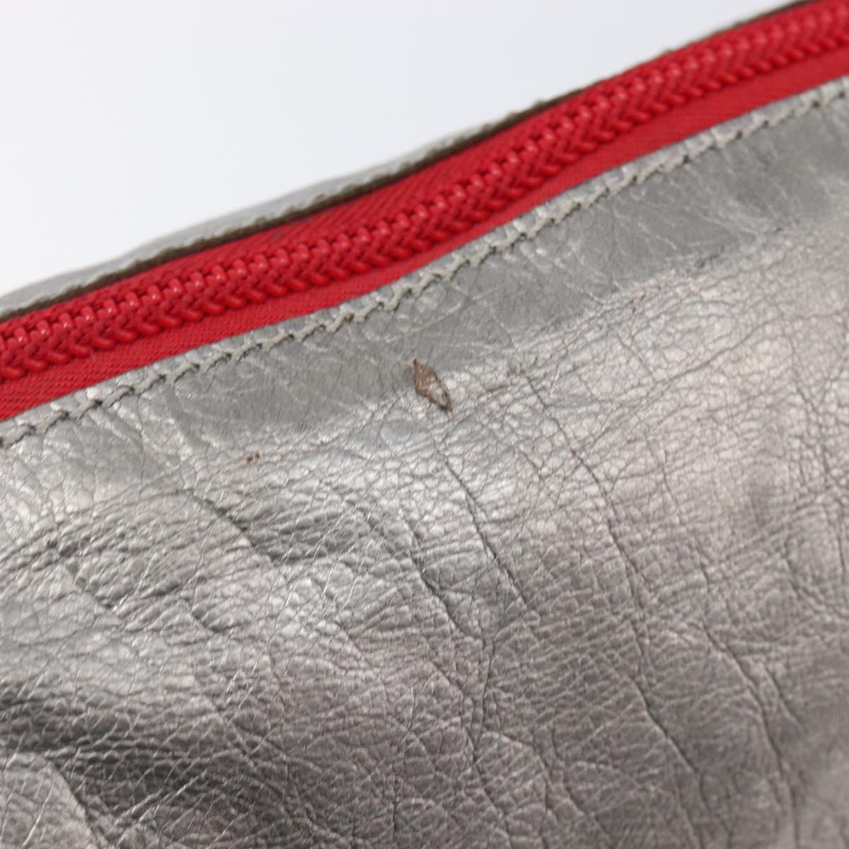 LOEWE Shoulder Bag Leather Silver Auth bs37665