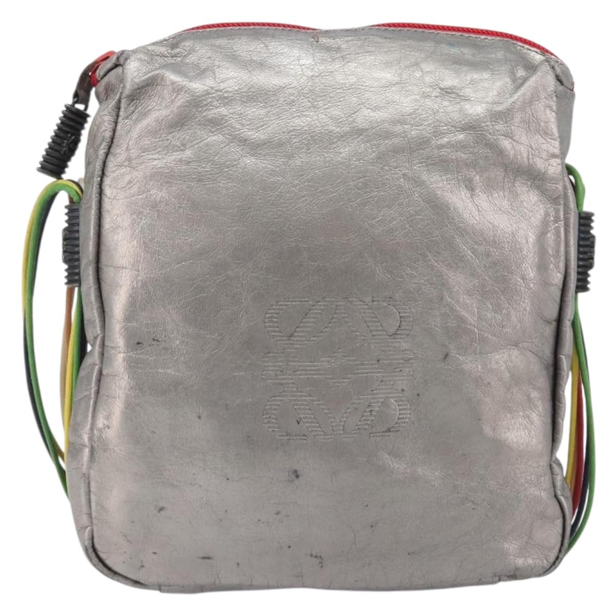 LOEWE Shoulder Bag Leather Silver Auth bs37665