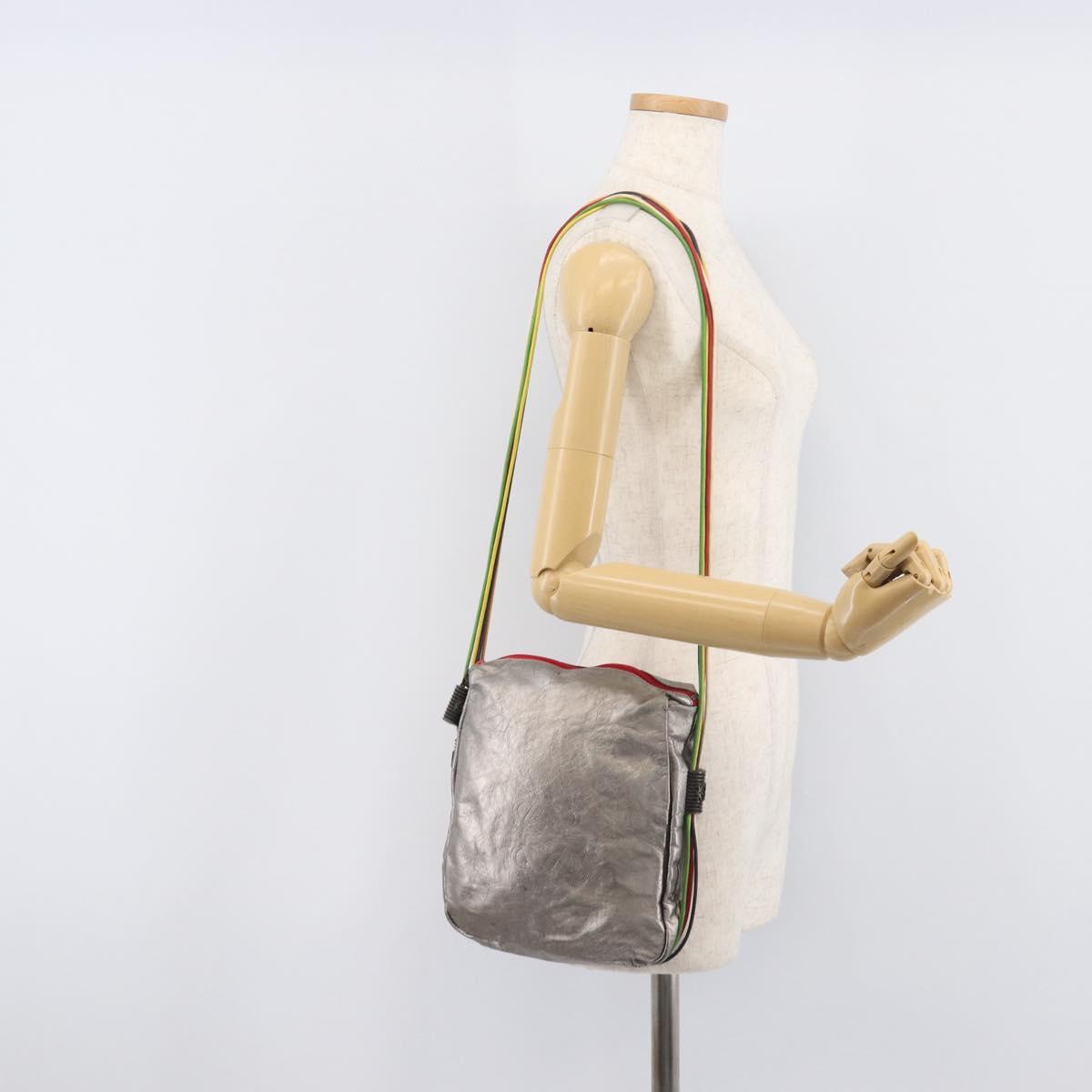 LOEWE Shoulder Bag Leather Silver Auth bs37665