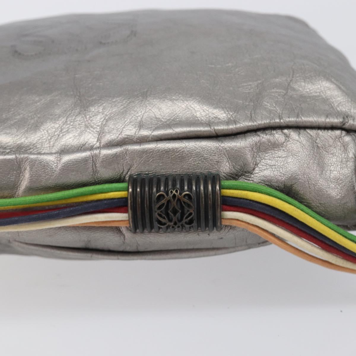 LOEWE Shoulder Bag Leather Silver Auth bs37665