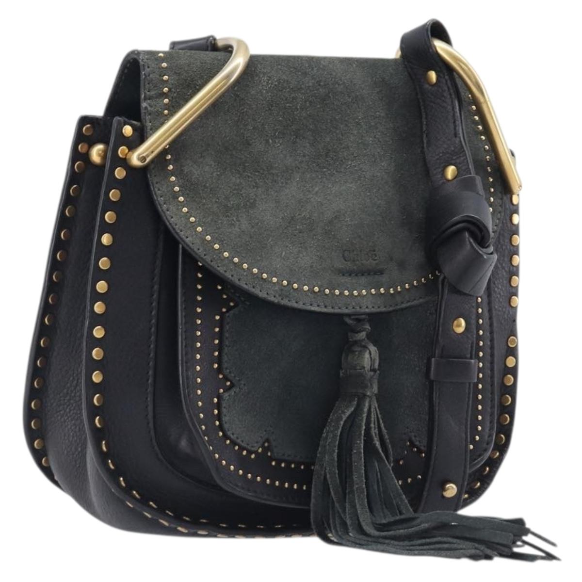 Chloe Hudson Shoulder Bag Leather Black Gold Auth bs37667A