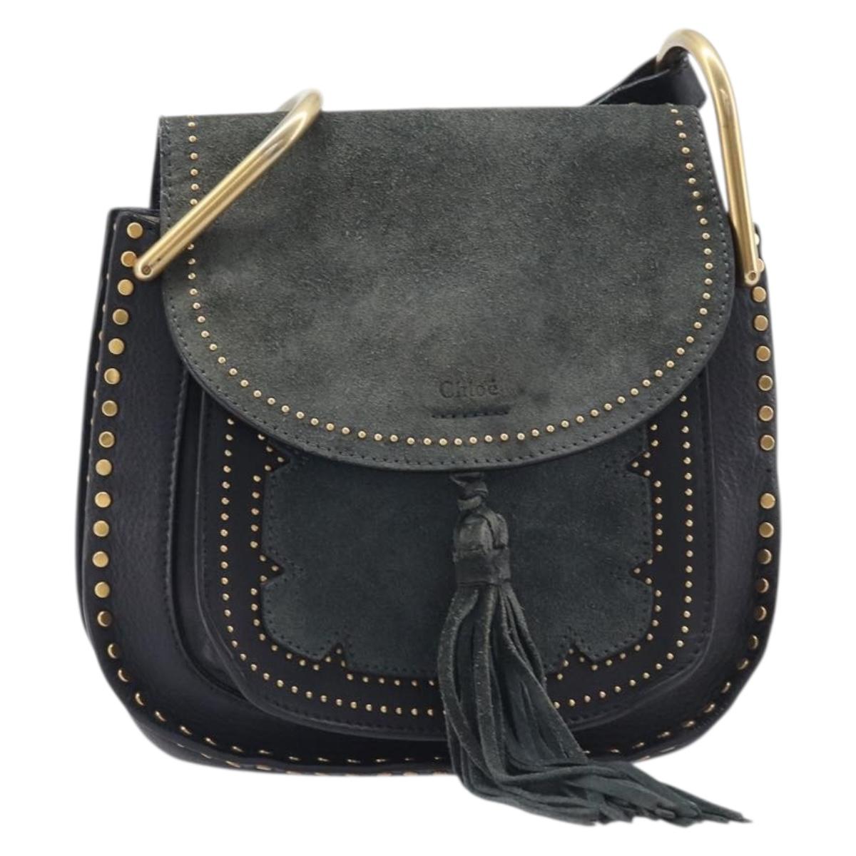 Chloe Hudson Shoulder Bag Leather Black Gold Auth bs37667A