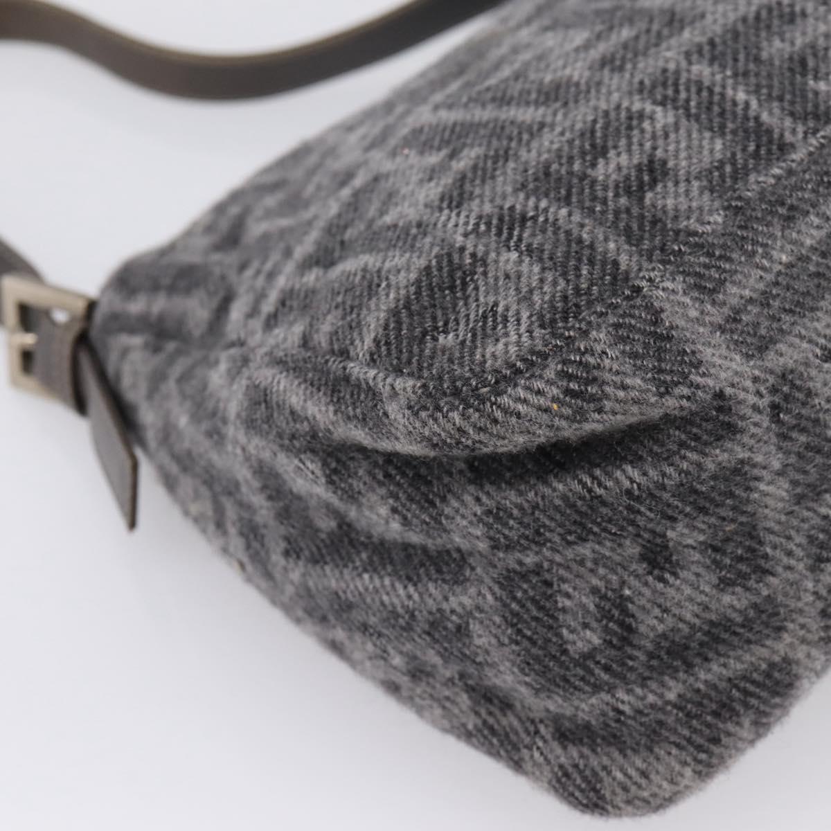FENDI Mamma Baguette Shoulder Bag Wool Gray Silver Auth bs37675A