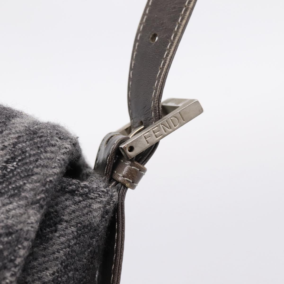 FENDI Mamma Baguette Shoulder Bag Wool Gray Silver Auth bs37675A