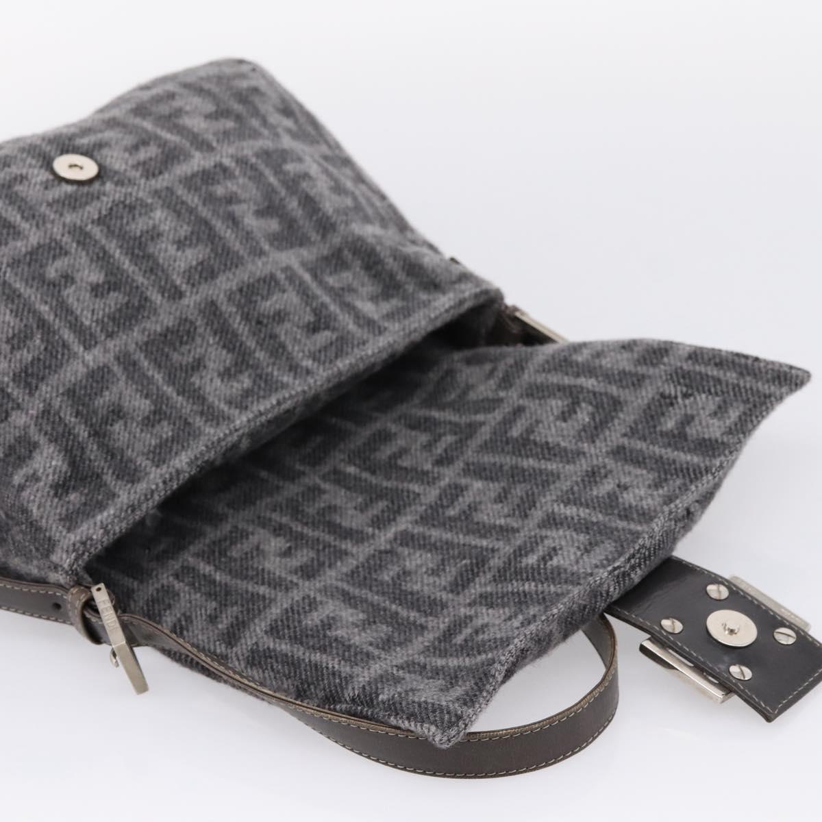 FENDI Mamma Baguette Shoulder Bag Wool Gray Silver Auth bs37675A