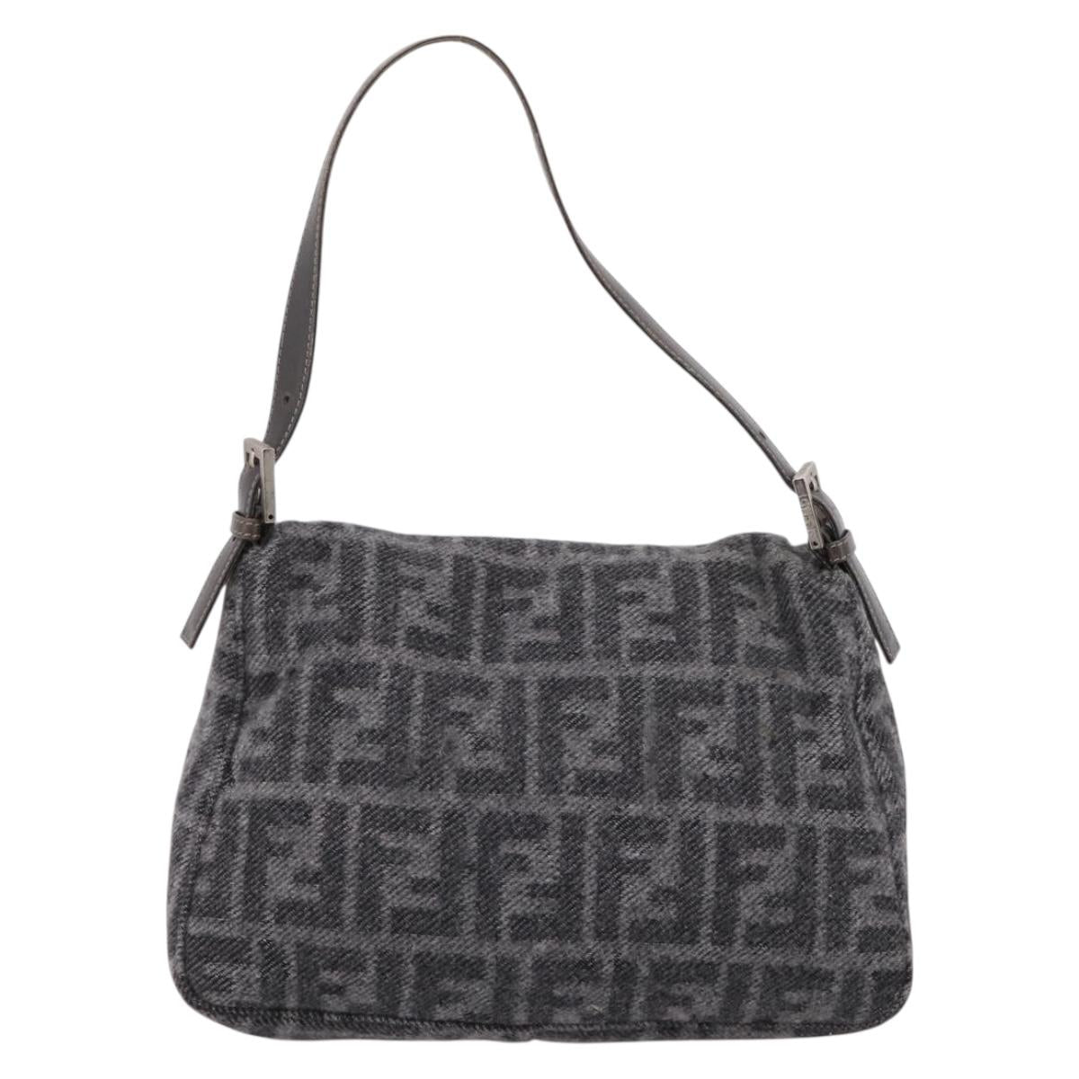 FENDI Mamma Baguette Shoulder Bag Wool Gray Silver Auth bs37675A