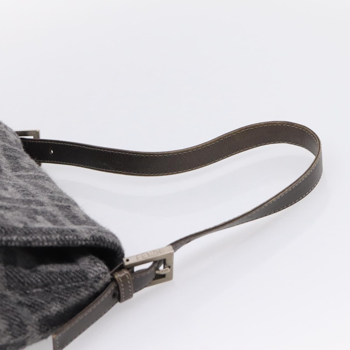 FENDI Mamma Baguette Shoulder Bag Wool Gray Silver Auth bs37675A