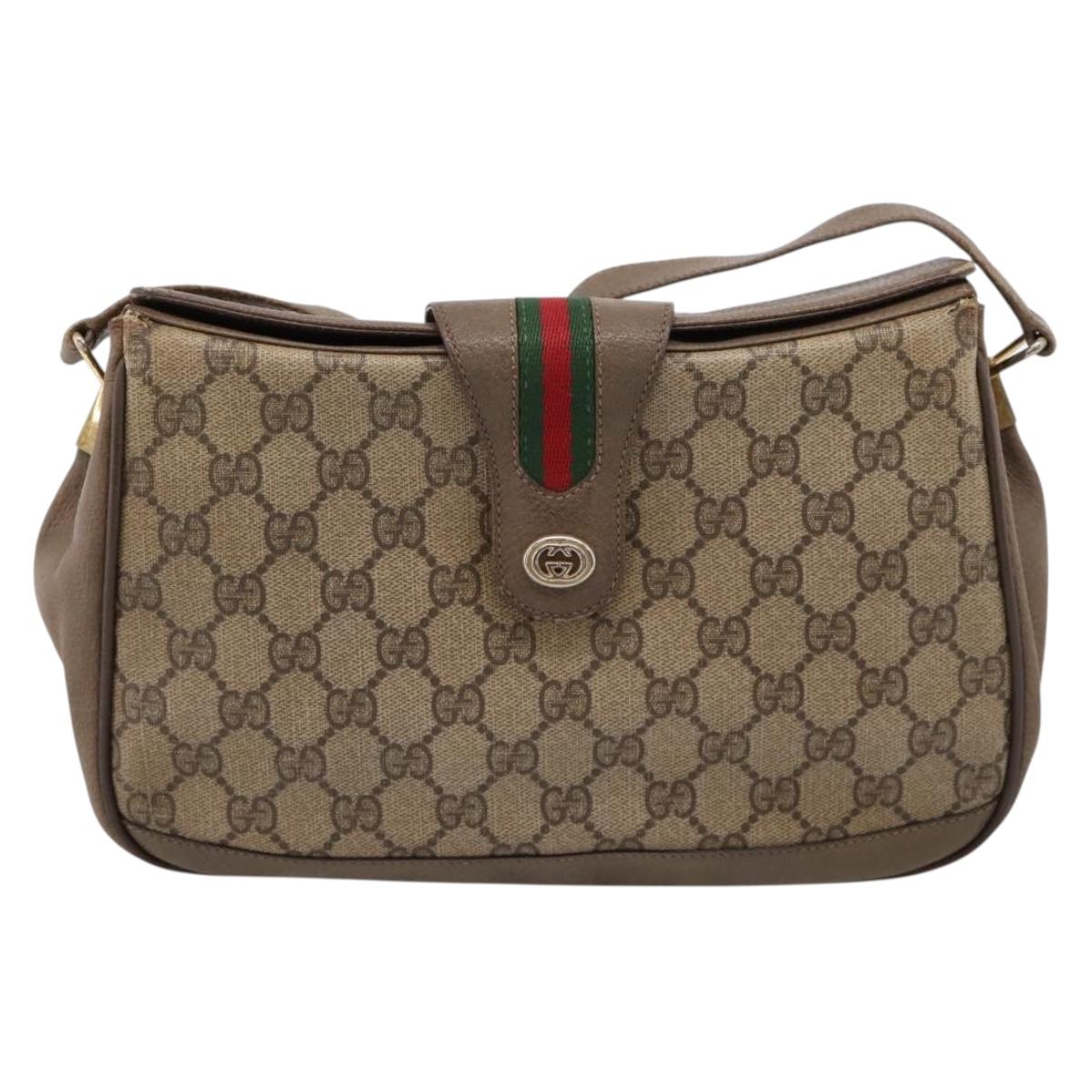GUCCI GG Supreme Web Sherry Line Bag PVC Beige Gold 116 02 076 Auth bs37680