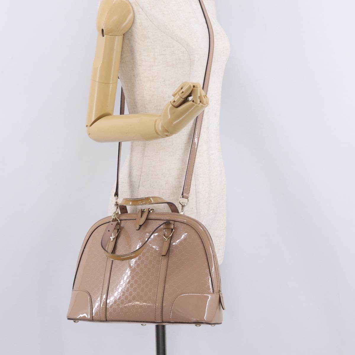 GUCCI Micro GG Canvas Hand Bag Patent leather 2way Pink Gold 309617 Auth bs37686