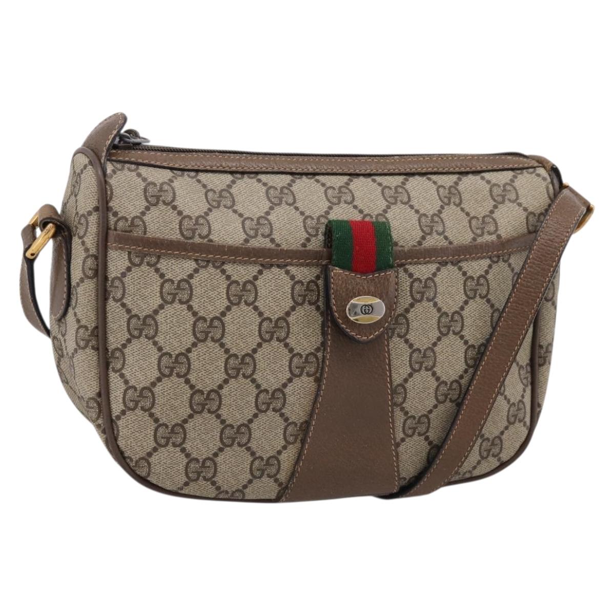 GUCCI GG Supreme Web Sherry Line Bag PVC Beige Gold 89 02 032 Auth bs37687