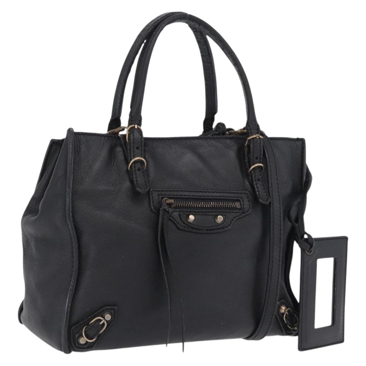 Balenciaga Paper Mini Hand Bag Leather 2way Black Gold 305572 Auth bs37698