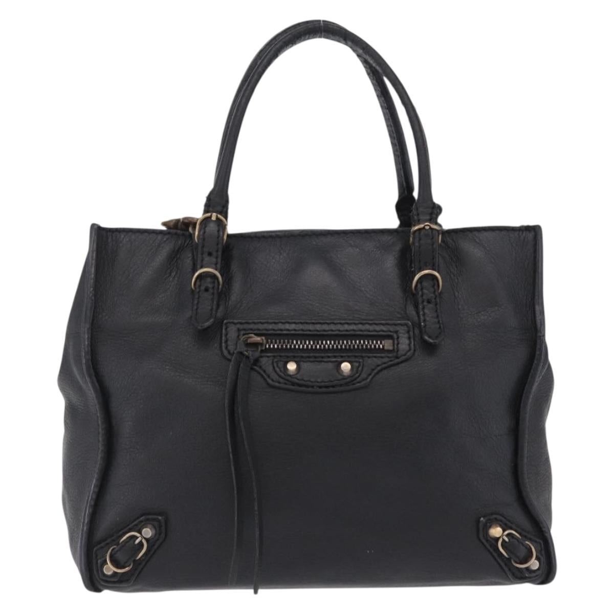Balenciaga Paper Mini Hand Bag Leather 2way Black Gold 305572 Auth bs37698