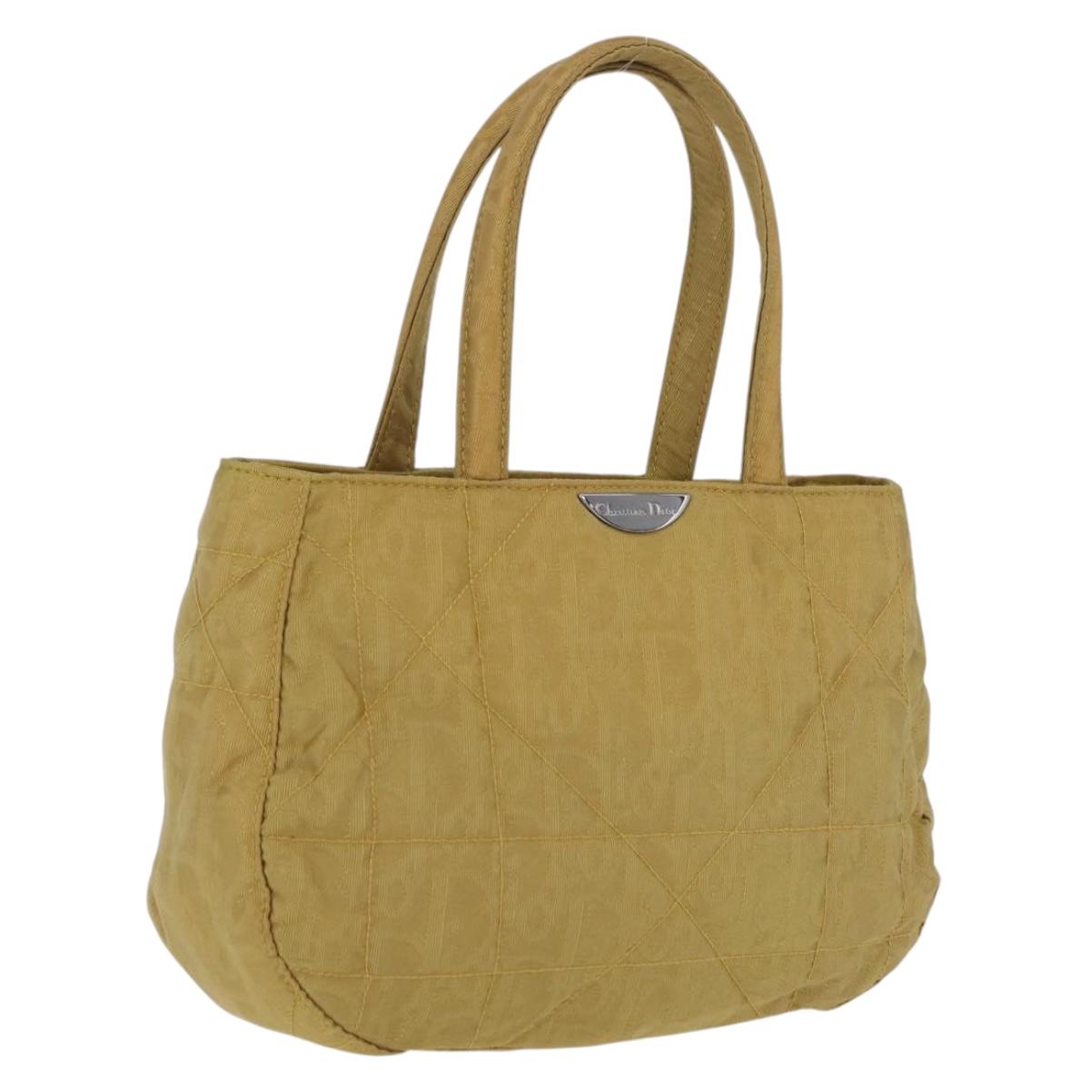 Christian Dior Hand Bag Nylon Beige Silver Auth bs37705