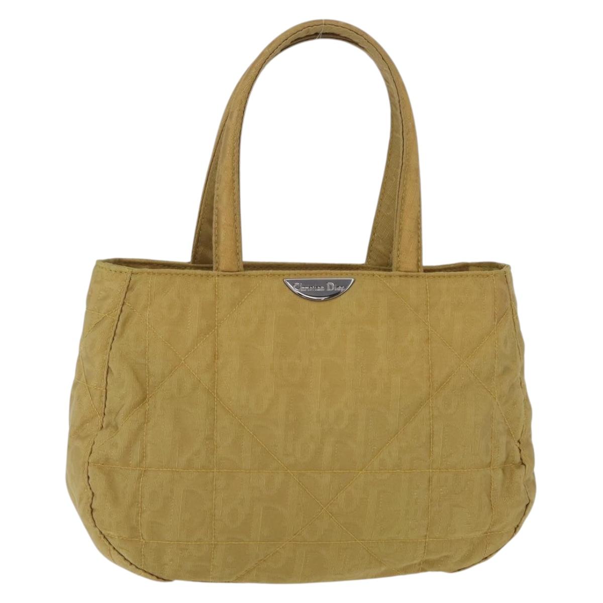 Christian Dior Hand Bag Nylon Beige Silver Auth bs37705