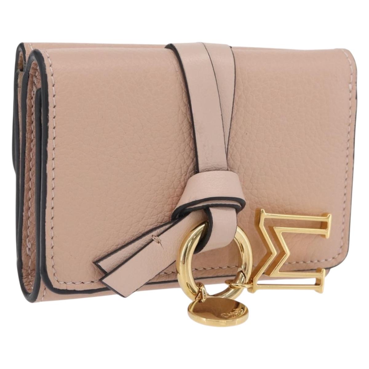 Chloe Alphabet Trifold Wallet Leather Pink Gold Auth bs37708V
