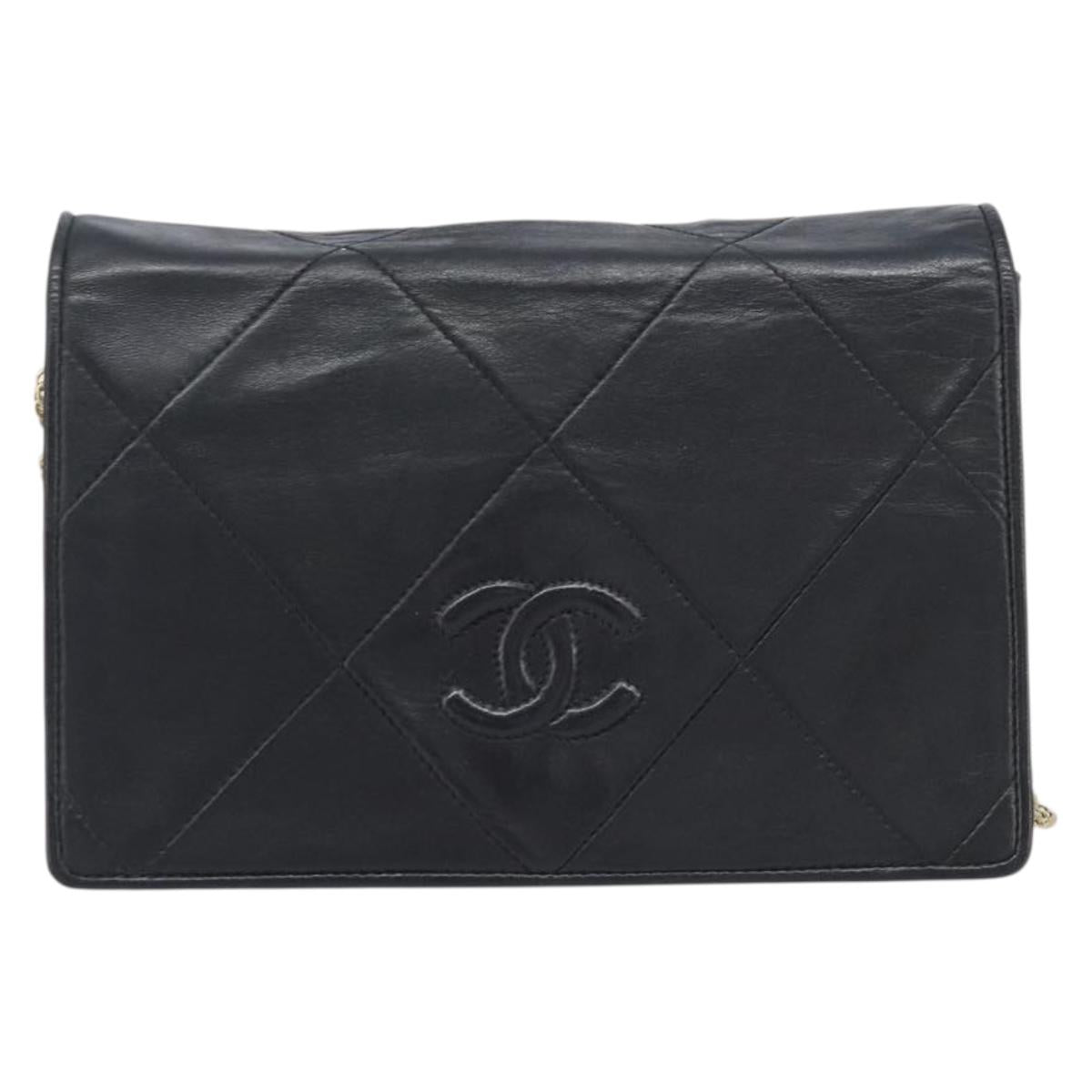 CHANEL Matelasse Chain Shoulder Bag Lamb Skin Black Gold CC Auth bs37711A