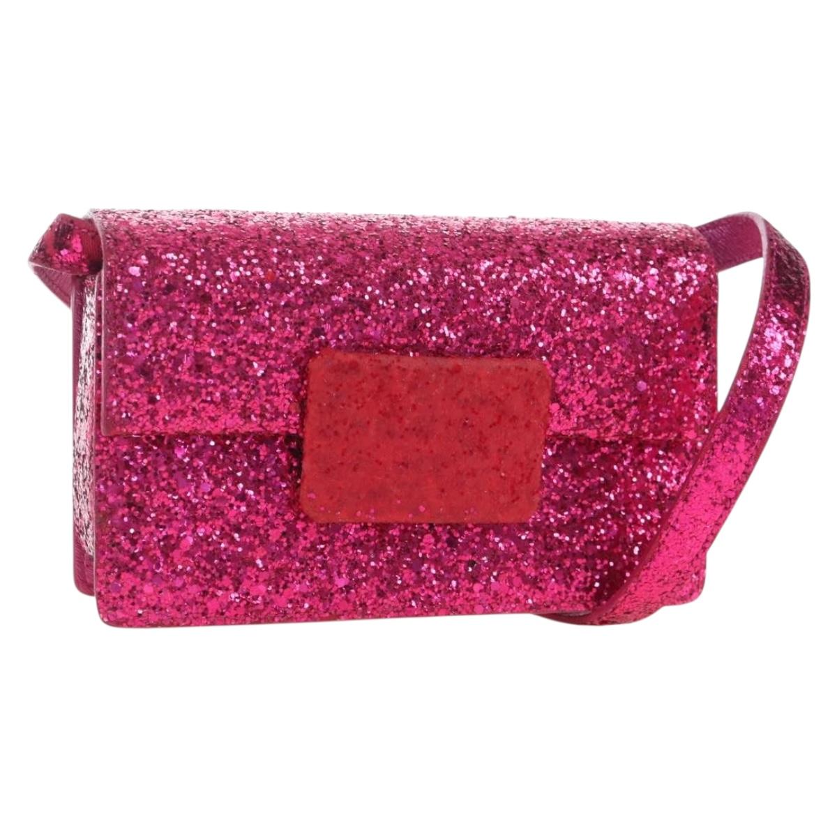 Saint Laurent Glitter Shoulder Bag Leather Sequins Pink Gold Auth bs37712
