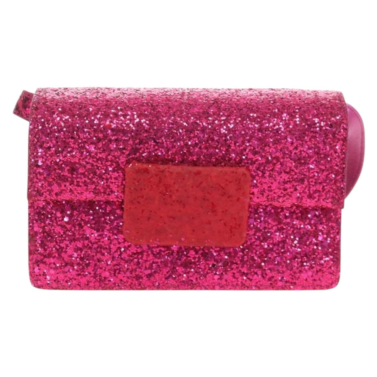 Saint Laurent Glitter Shoulder Bag Leather Sequins Pink Gold Auth bs37712