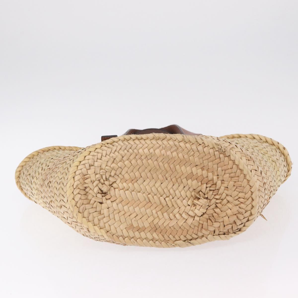 LOEWE Anagram Basket Bag Hand Bag Raffia Leather Beige Silver Auth bs37718A