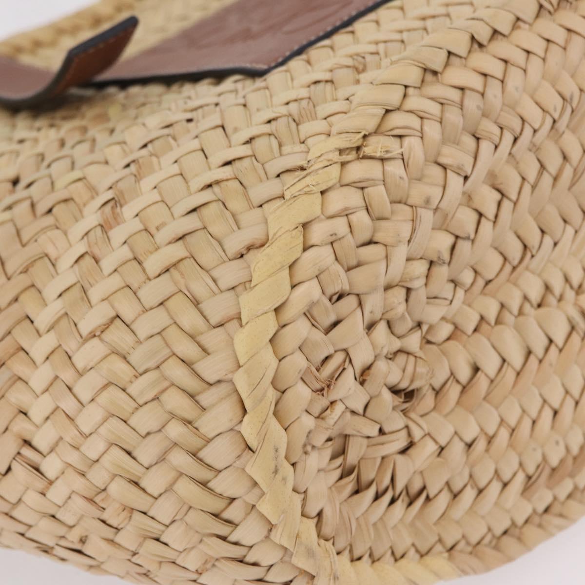 LOEWE Anagram Basket Bag Hand Bag Raffia Leather Beige Silver Auth bs37718A