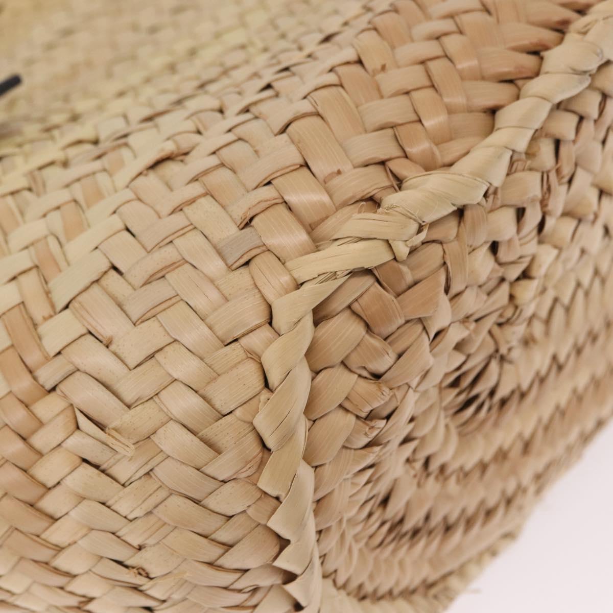 LOEWE Anagram Basket Bag Hand Bag Raffia Leather Beige Silver Auth bs37718A