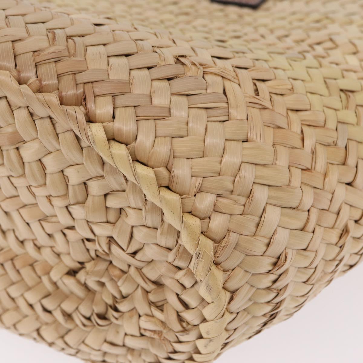 LOEWE Anagram Basket Bag Hand Bag Raffia Leather Beige Silver Auth bs37718A