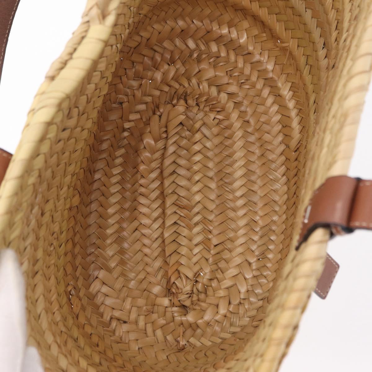 LOEWE Anagram Basket Bag Hand Bag Raffia Leather Beige Silver Auth bs37718A