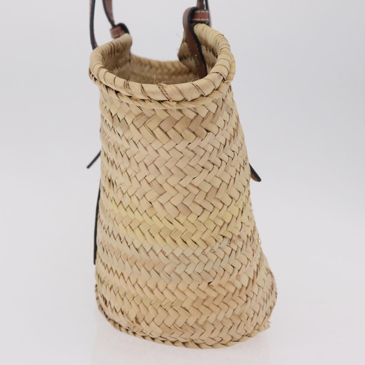 LOEWE Anagram Basket Bag Hand Bag Raffia Leather Beige Silver Auth bs37718A