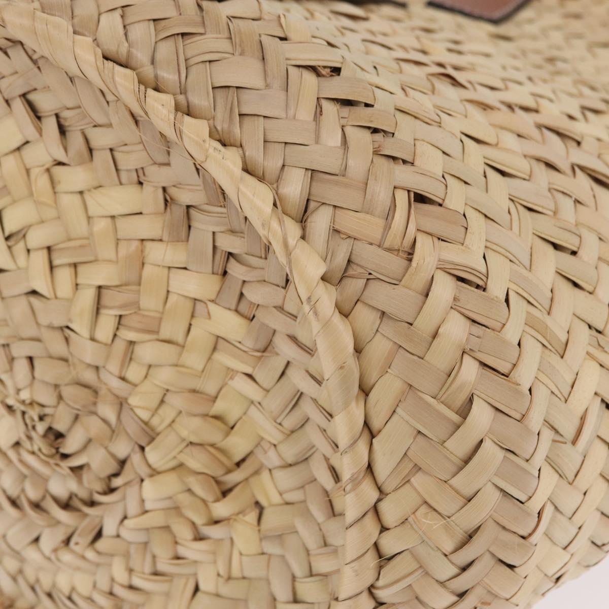 LOEWE Anagram Basket bag Hand Bag Raffia Leather Beige Silver Auth bs37719V