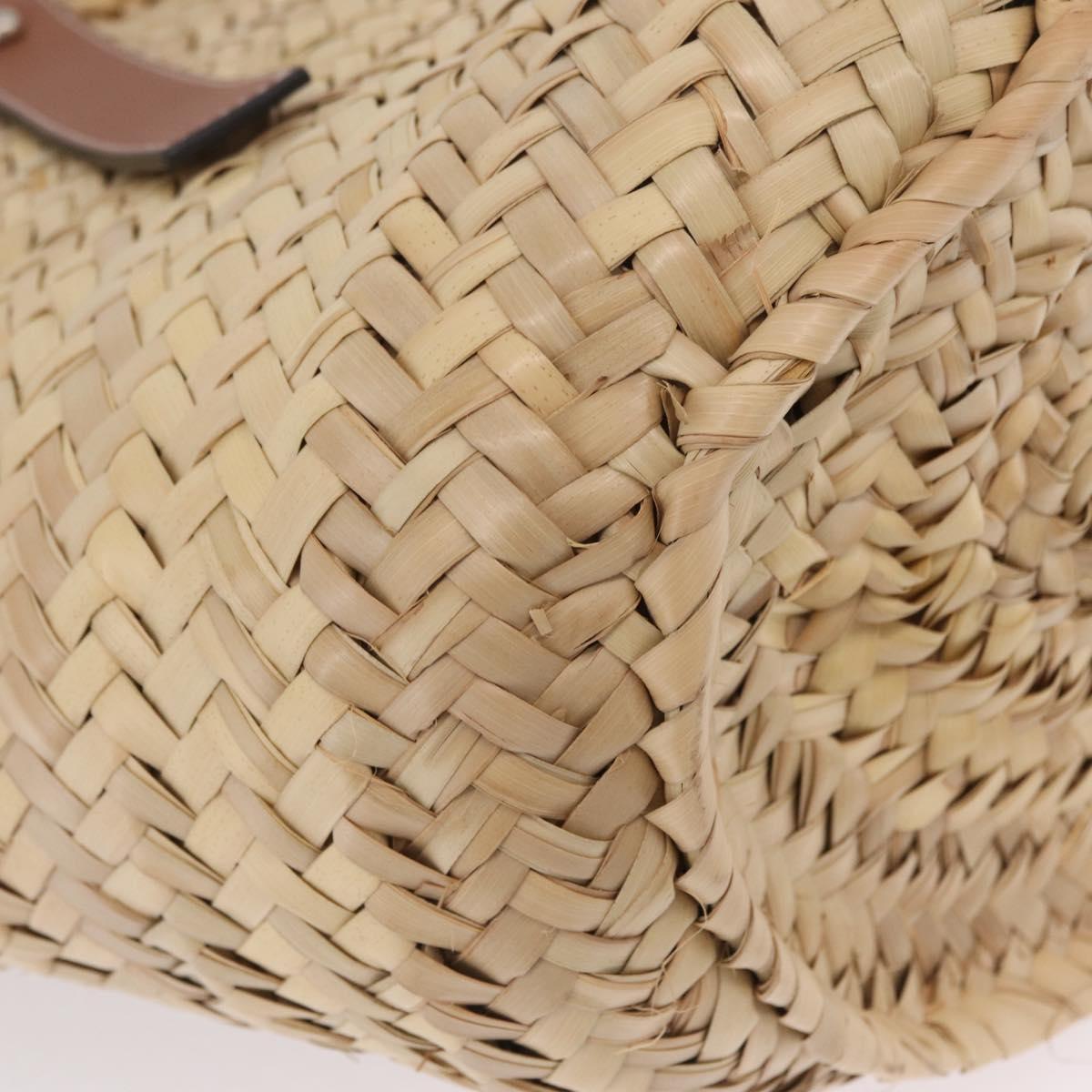 LOEWE Anagram Basket bag Hand Bag Raffia Leather Beige Silver Auth bs37719V