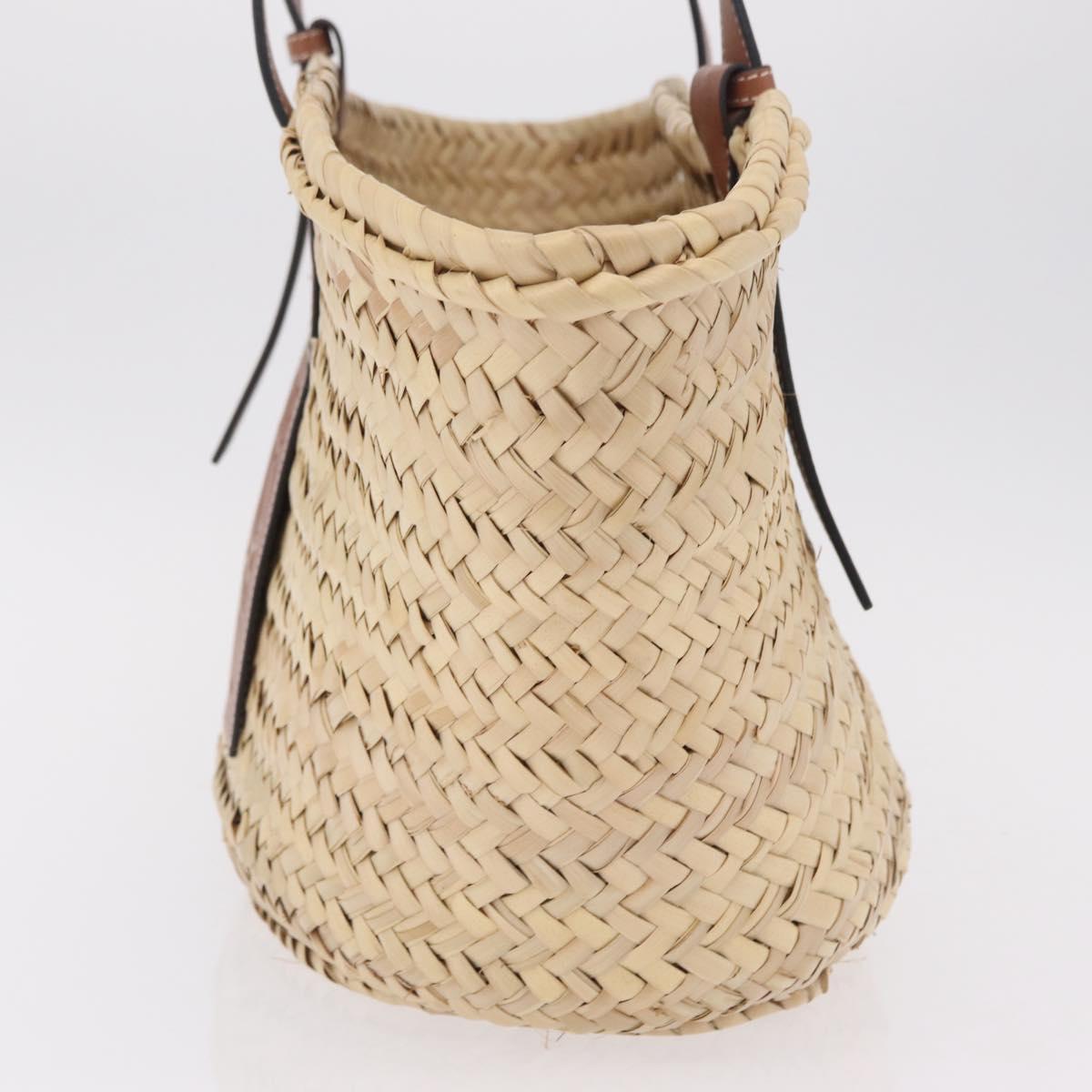 LOEWE Anagram Basket bag Hand Bag Raffia Leather Beige Silver Auth bs37719V