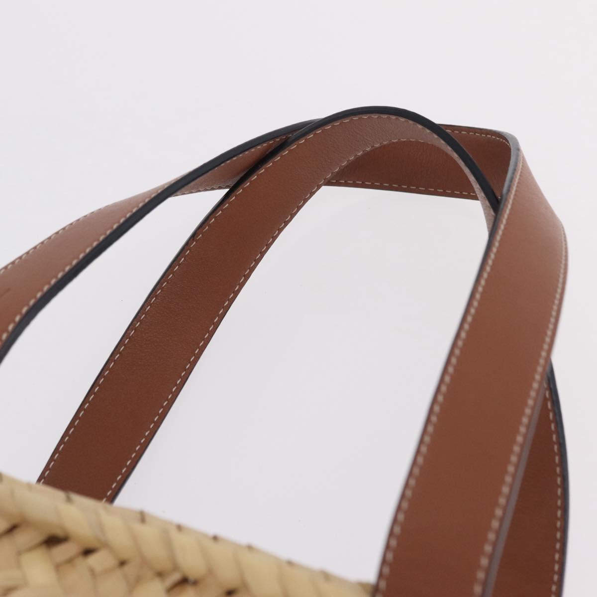 LOEWE Anagram Basket bag Hand Bag Raffia Leather Beige Silver Auth bs37719V