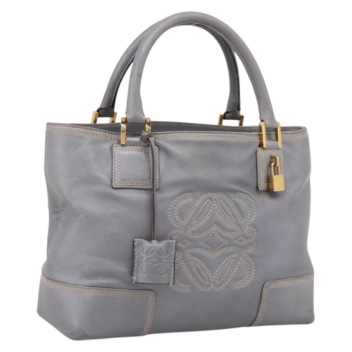 LOEWE Anagram Amazona Justa Hand Bag Leather Gold Silver Auth bs37721