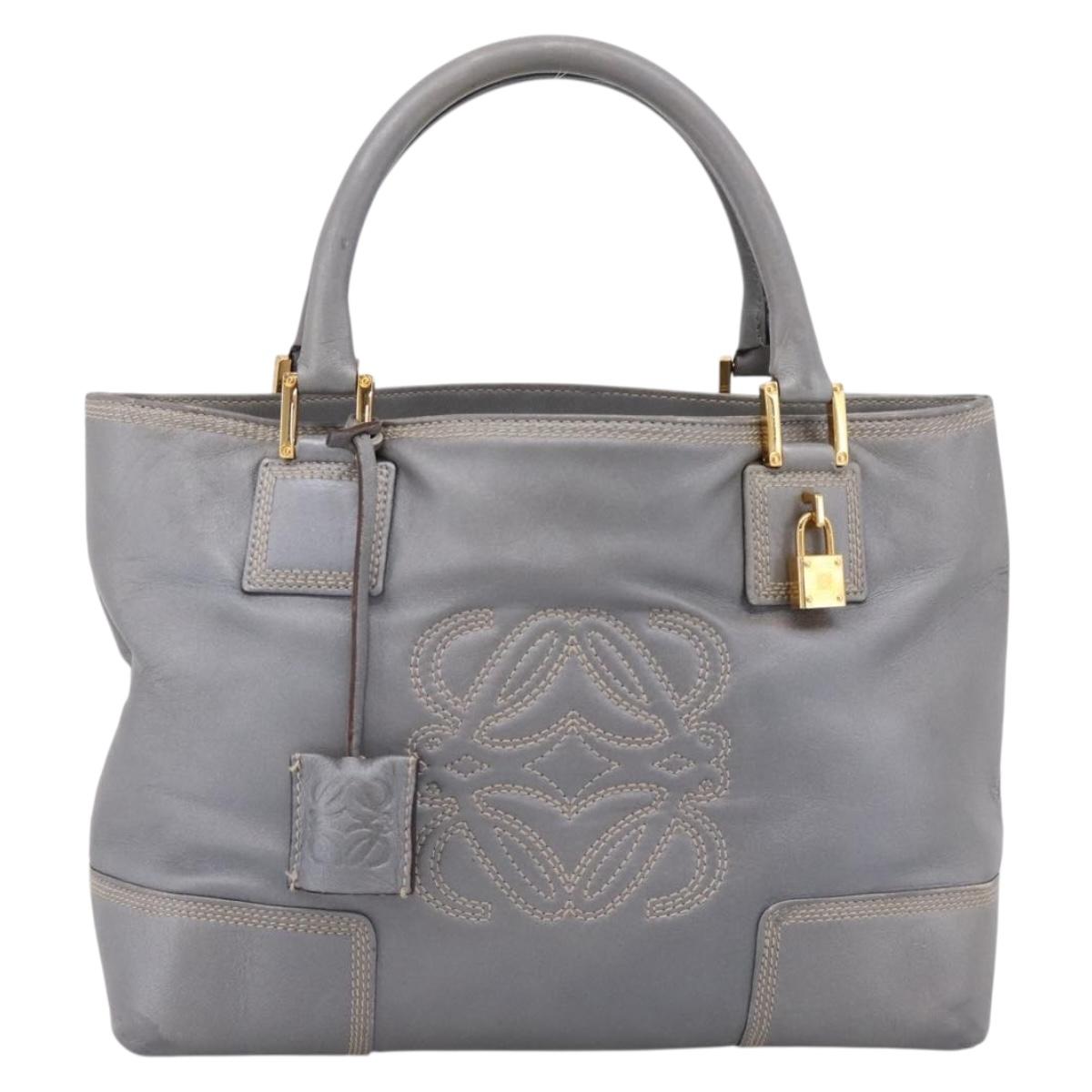 LOEWE Anagram Amazona Justa Hand Bag Leather Gold Silver Auth bs37721