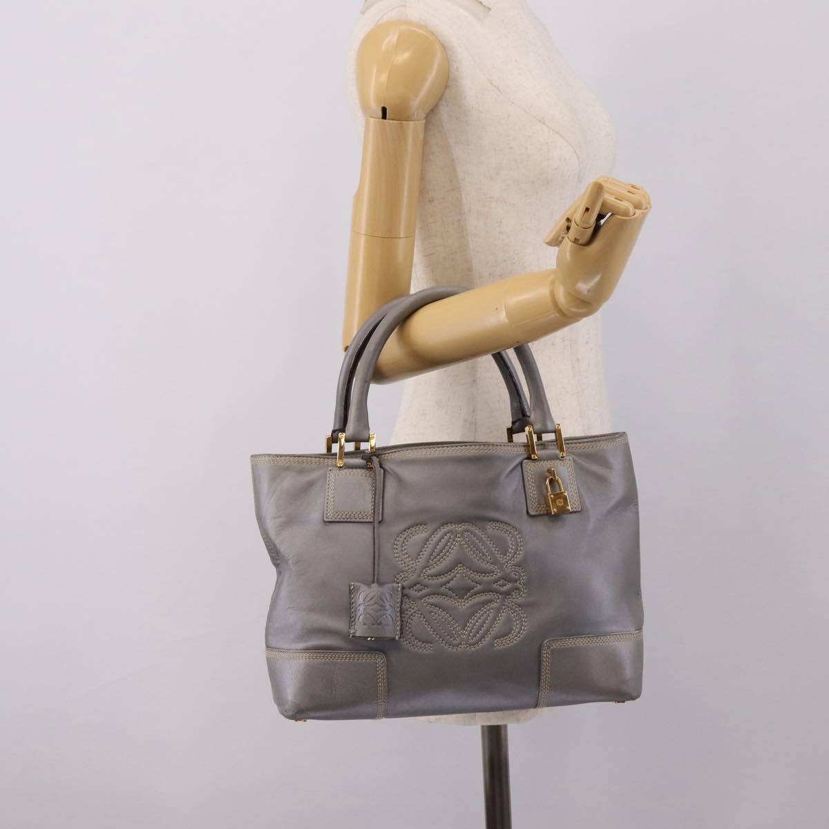 LOEWE Anagram Amazona Justa Hand Bag Leather Gold Silver Auth bs37721