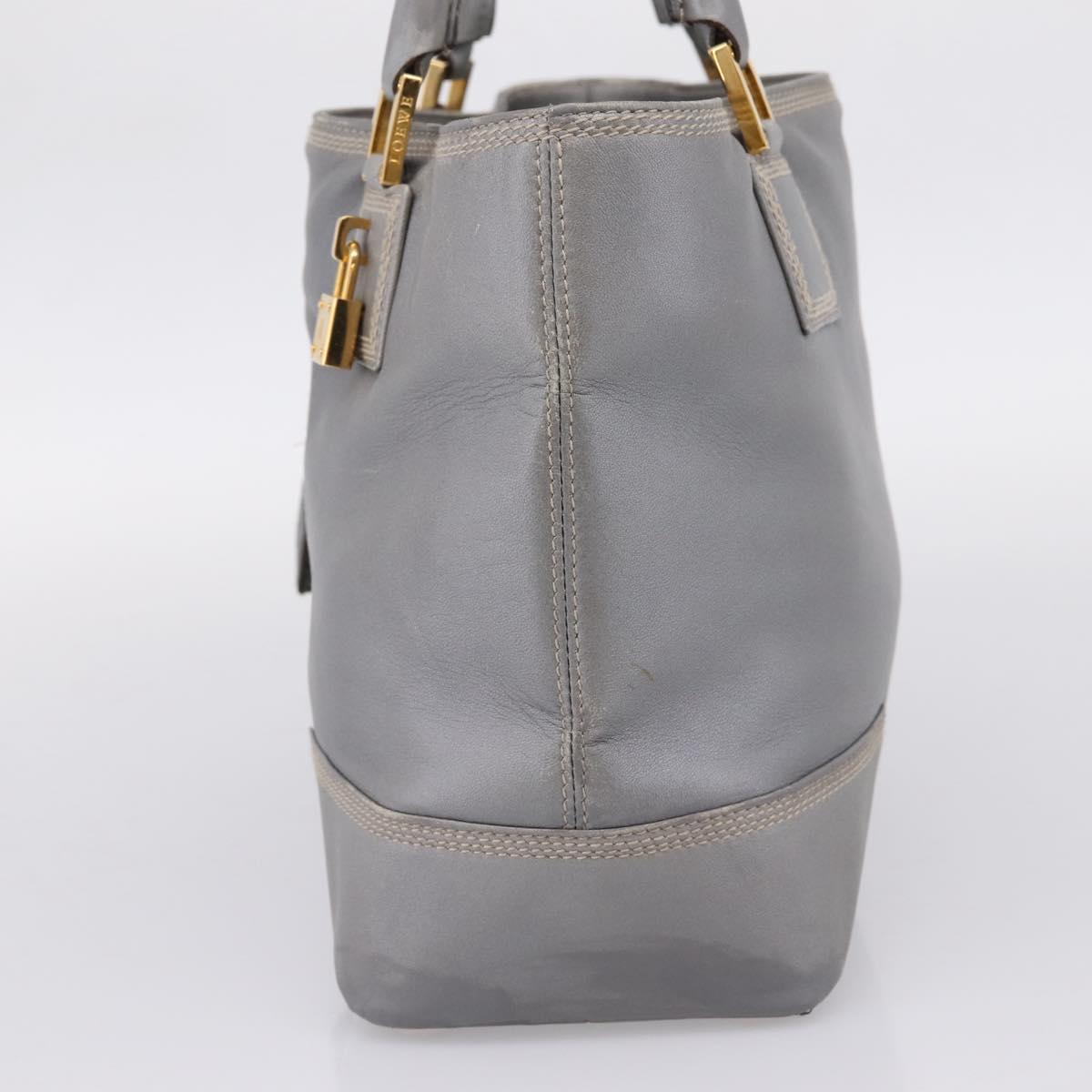 LOEWE Anagram Amazona Justa Hand Bag Leather Gold Silver Auth bs37721