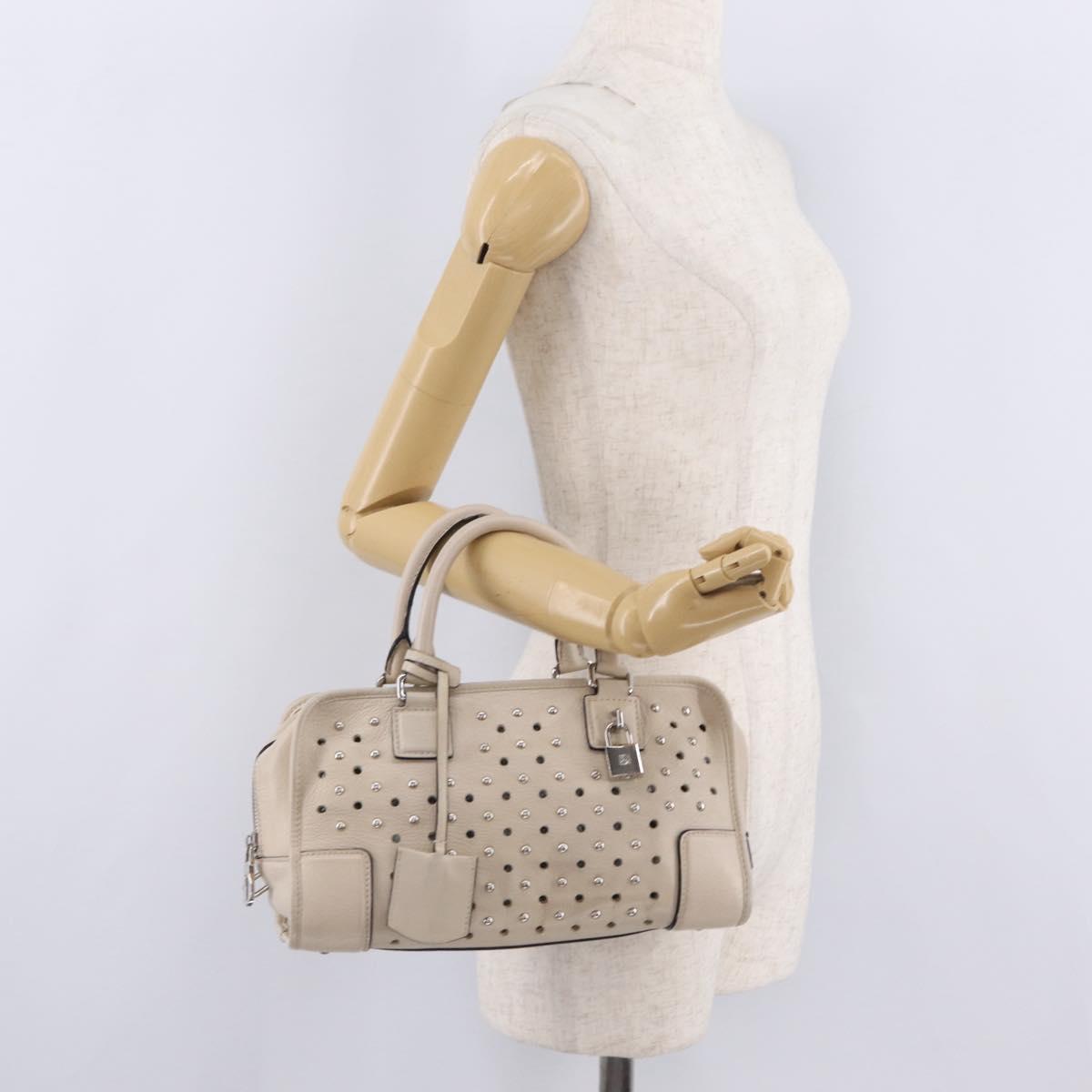LOEWE Anagram Amazona 28 Hand Bag Leather Ivory Silver Auth bs37722