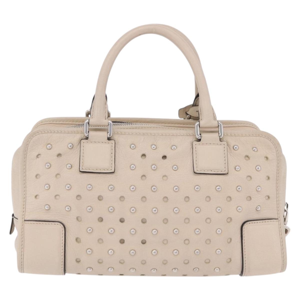LOEWE Anagram Amazona 28 Hand Bag Leather Ivory Silver Auth bs37722