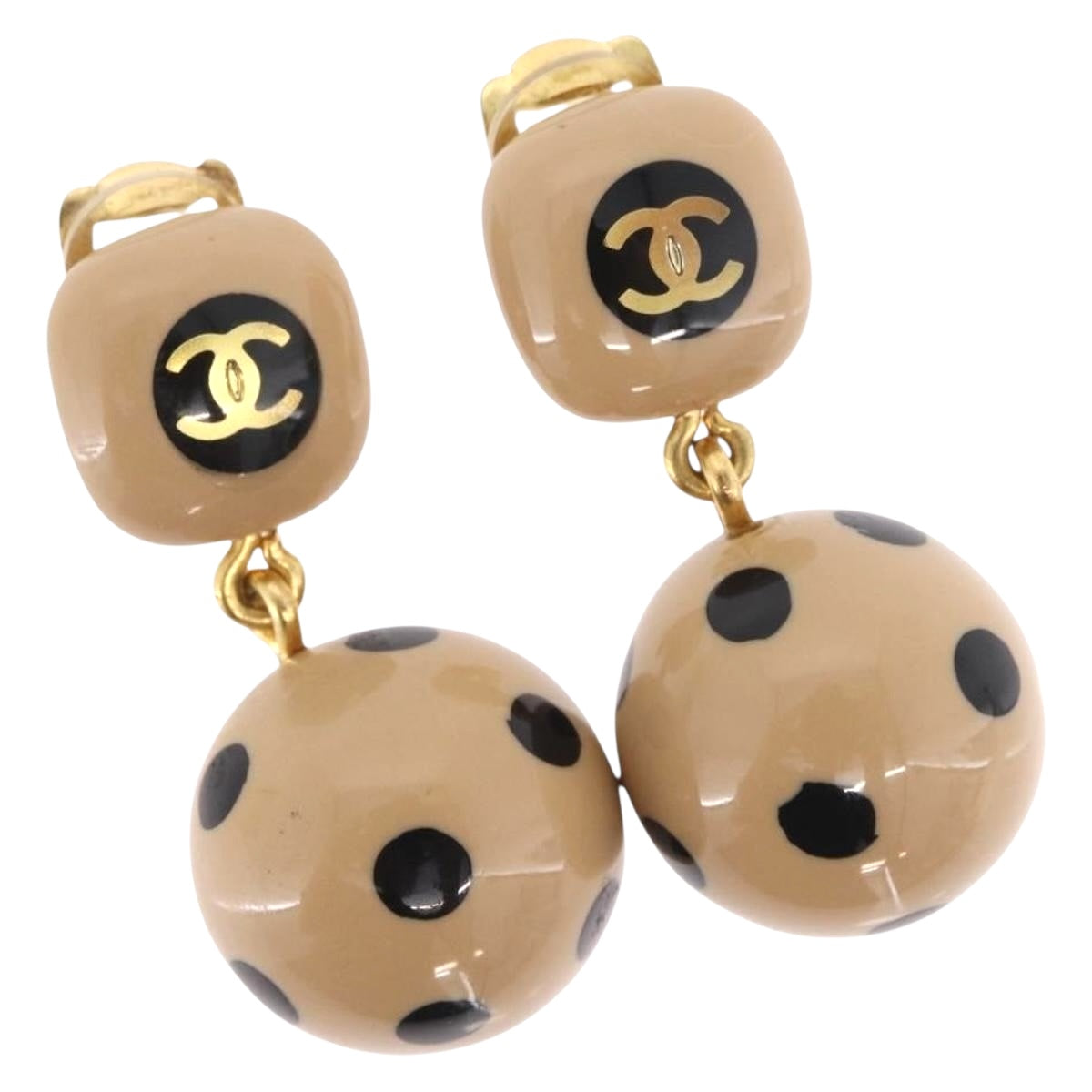 CHANEL Earring metal Gold Tone CC Auth bs37740V