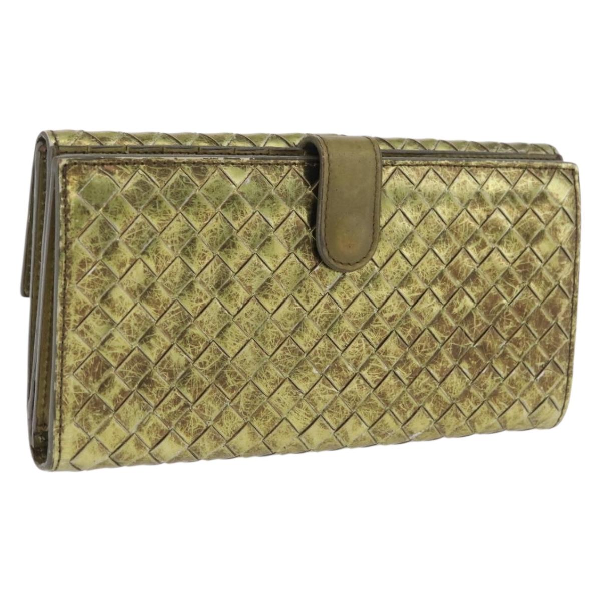 Bottega Veneta INTRECCIATO Long Wallet Leather Gold 134075 Auth bs37742