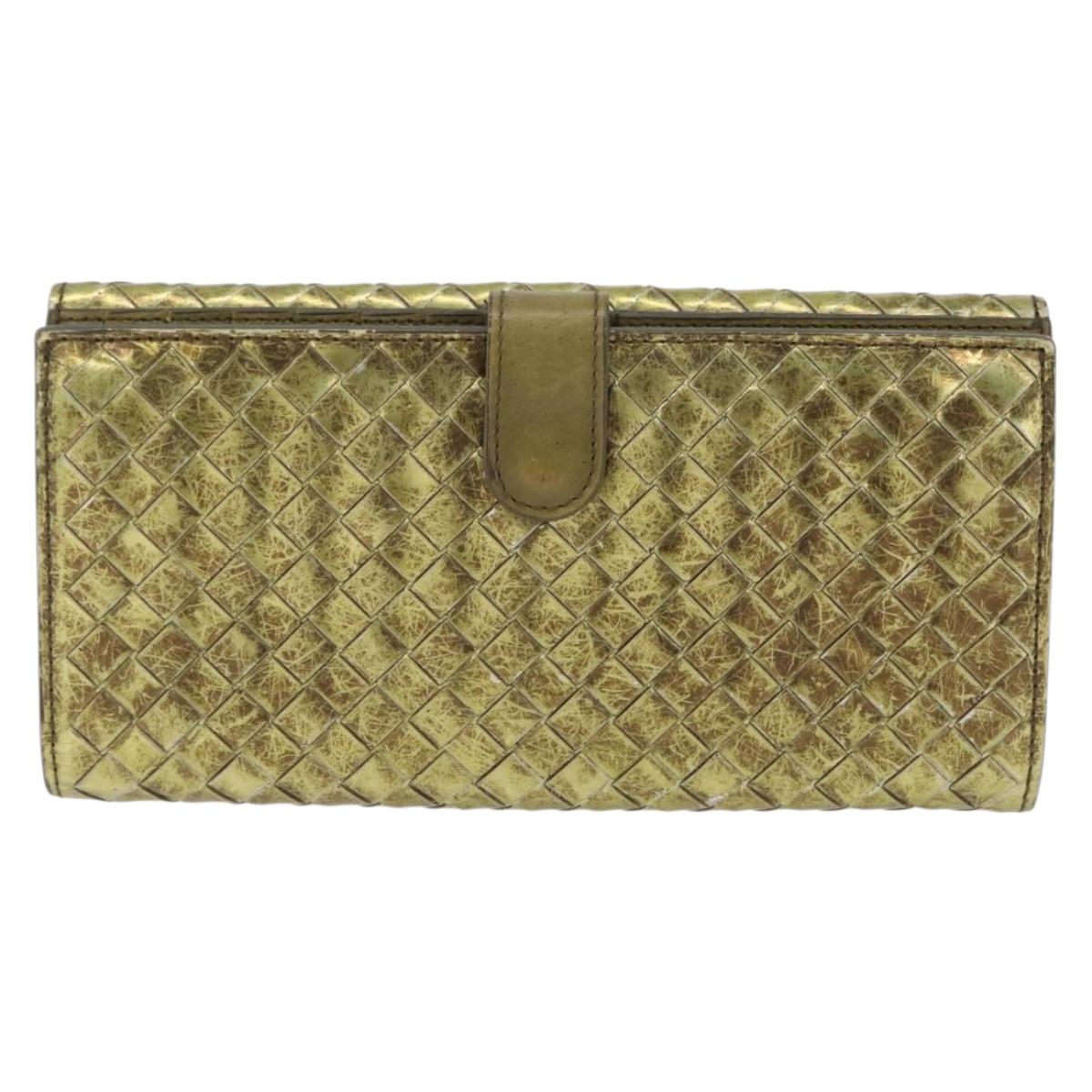 Bottega Veneta INTRECCIATO Long Wallet Leather Gold 134075 Auth bs37742