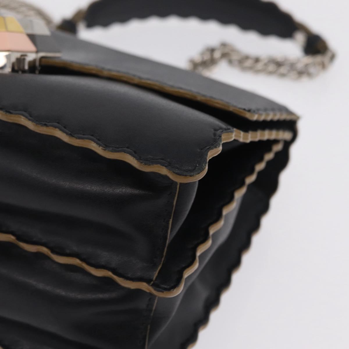 FENDI Canay Chain Shoulder Bag Leather Black Silver 8M0381 Auth bs37743A