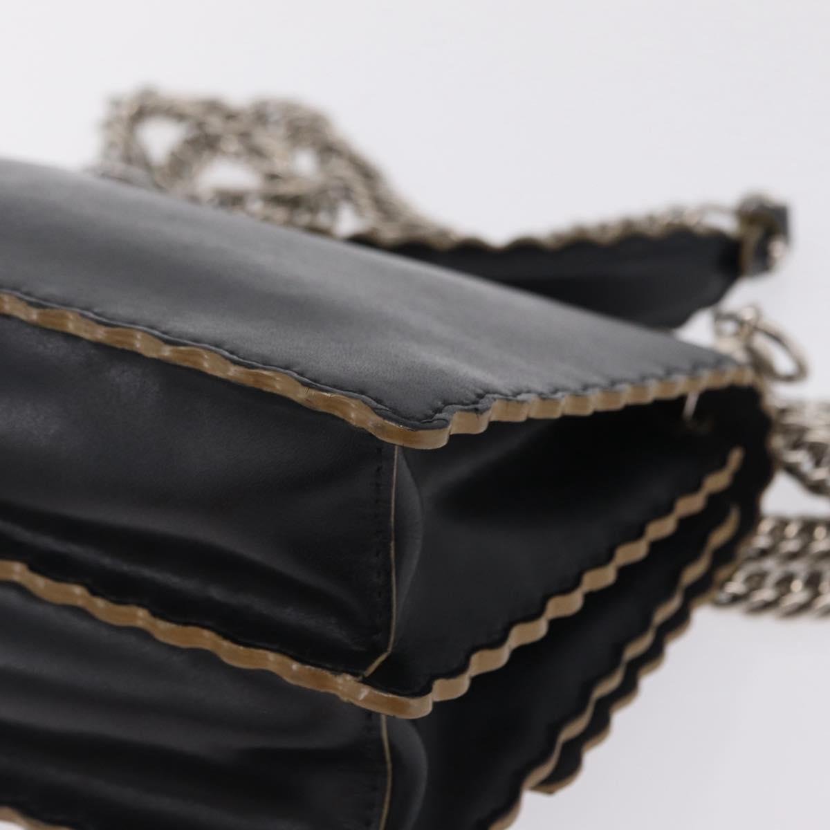 FENDI Canay Chain Shoulder Bag Leather Black Silver 8M0381 Auth bs37743A