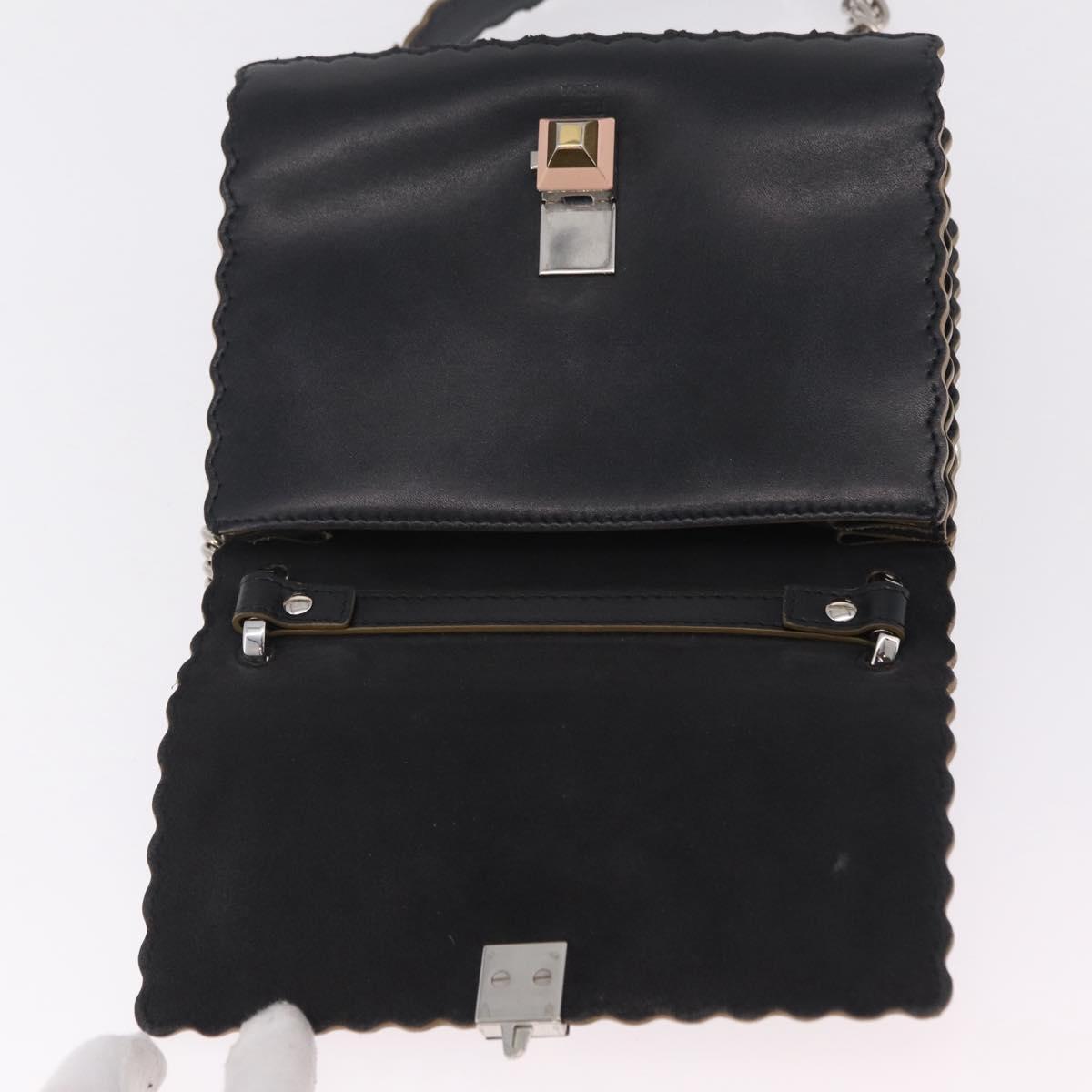 FENDI Canay Chain Shoulder Bag Leather Black Silver 8M0381 Auth bs37743A