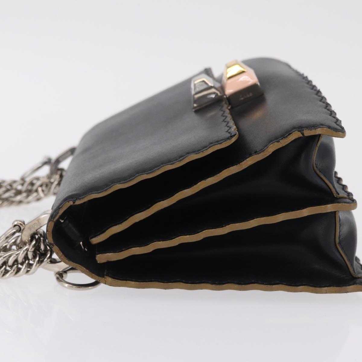 FENDI Canay Chain Shoulder Bag Leather Black Silver 8M0381 Auth bs37743A