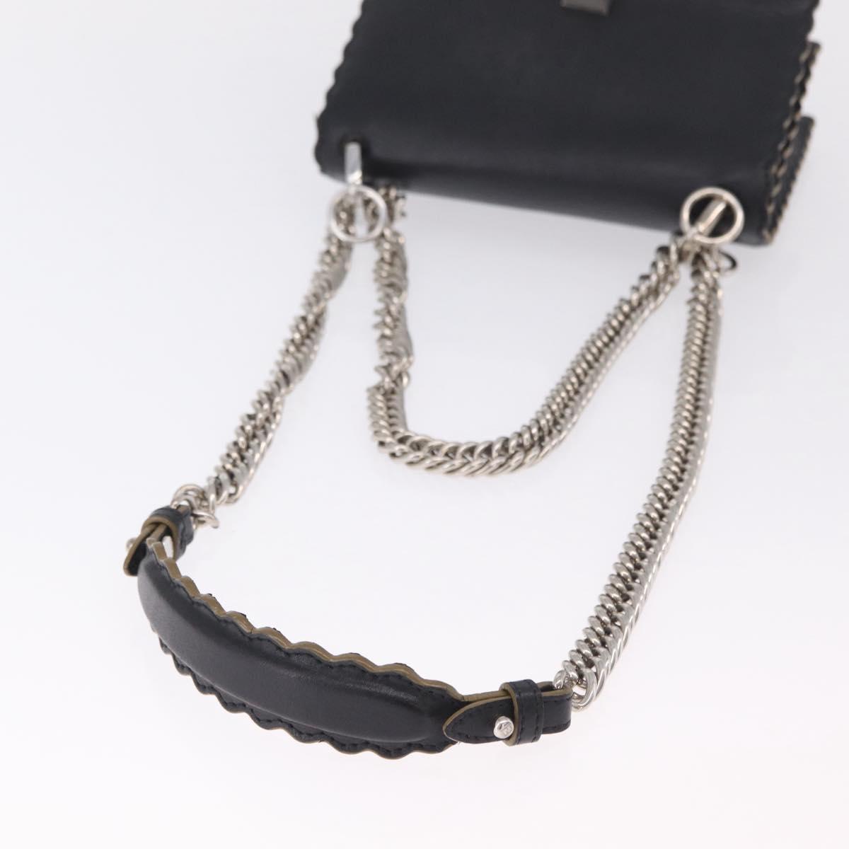 FENDI Canay Chain Shoulder Bag Leather Black Silver 8M0381 Auth bs37743A