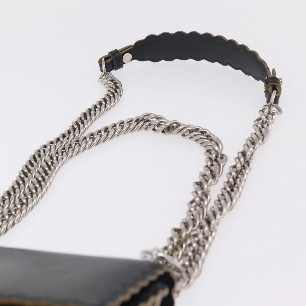 FENDI Canay Chain Shoulder Bag Leather Black Silver 8M0381 Auth bs37743A