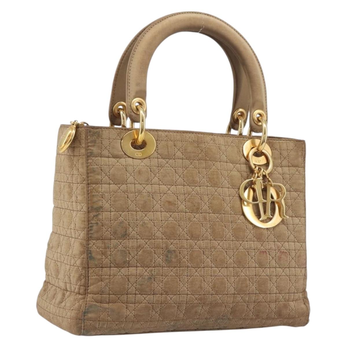 Christian Dior Canage Hand Bag Canvas Beige Gold Tone Auth bs37744