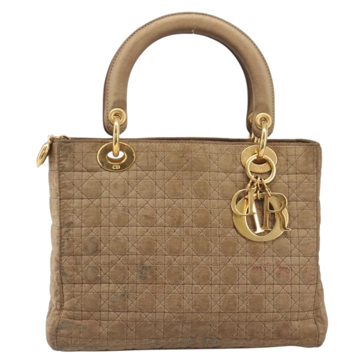 Christian Dior Canage Hand Bag Canvas Beige Gold Tone Auth bs37744
