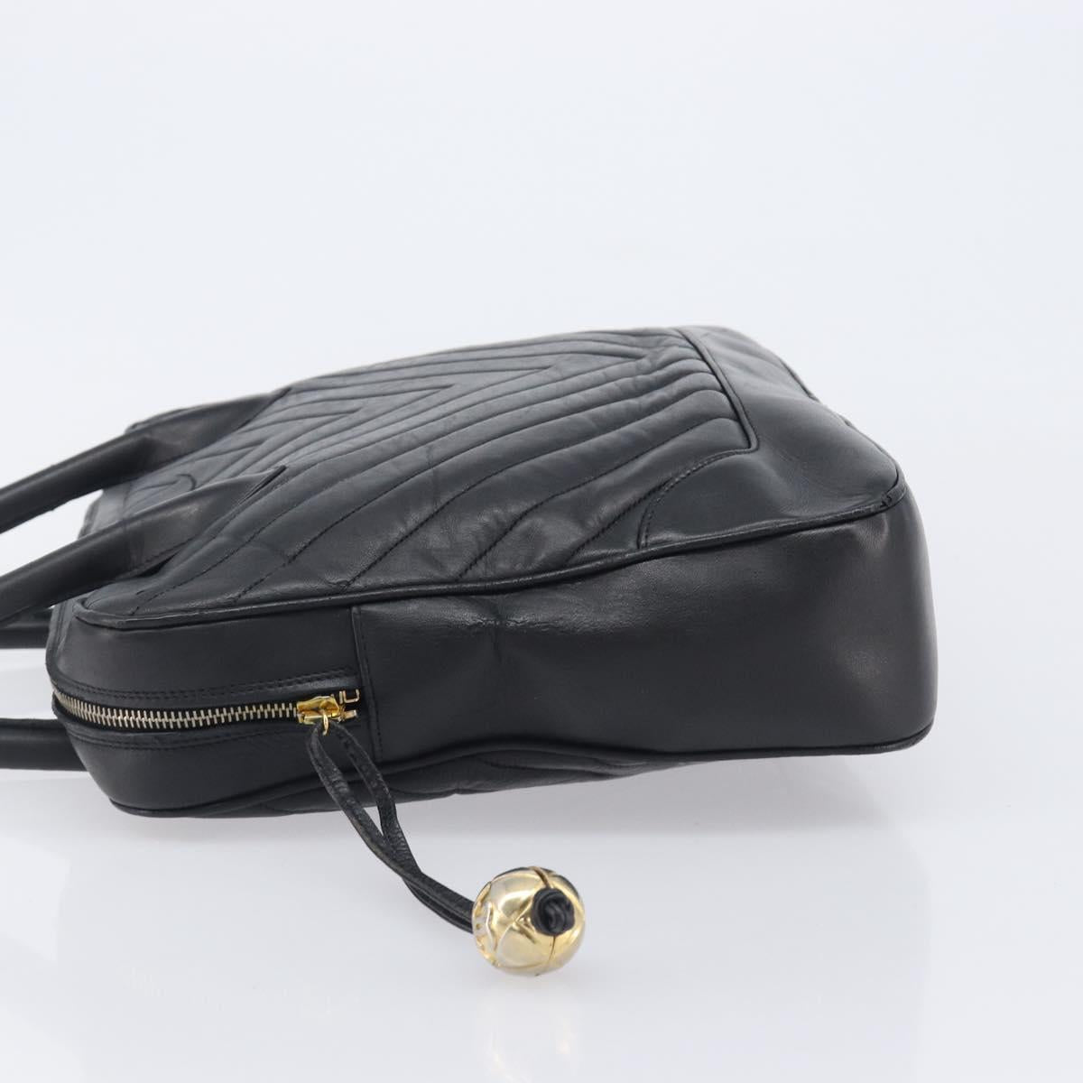 CHANEL V Stitch Hand Bag Leather Black Gold Tone CC Auth bs37749